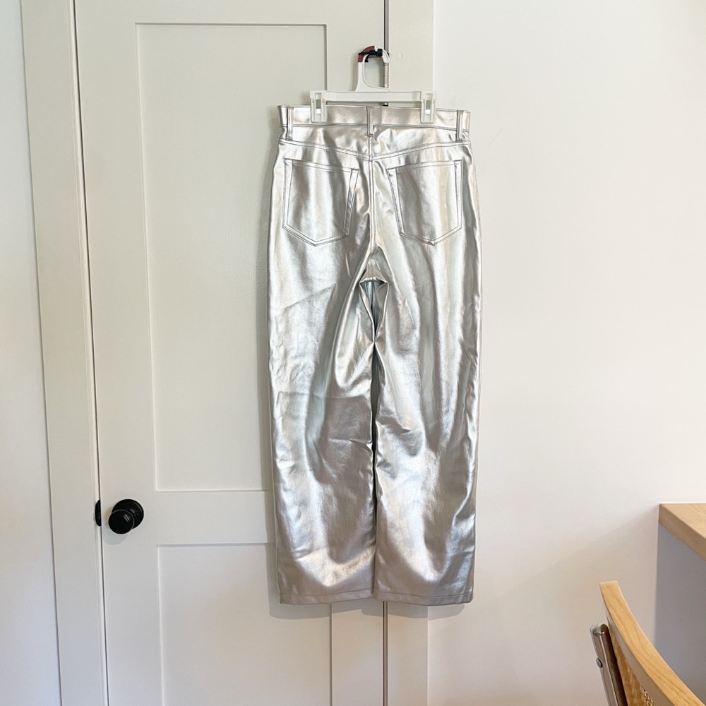 NWT Abercrombie & Fitch “The ‘90’s Relaxed” High Rise Metallic Silver Pants 10 - Picture 6 of 7